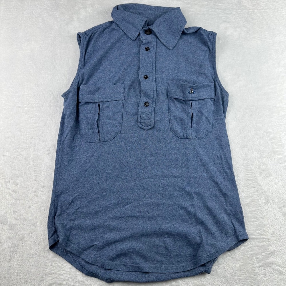 Vivienne Westwood MAN Utility Sleeveless Polo Shirt Blue Made Italy XL Rare